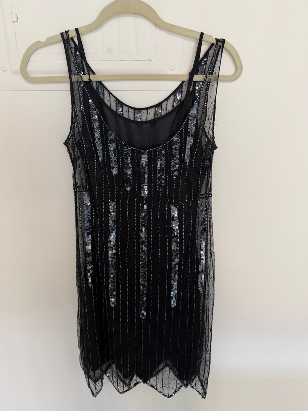 Vintage Betsey Johnson Black Sequin-Striped Sheer Mini Dress